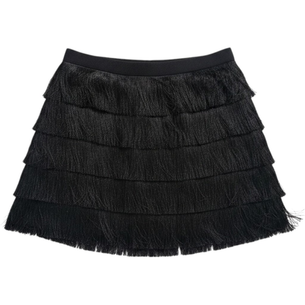 Club Monaco Black Fringe Skirt Sz 10 Lined Y2K Cocktail Mini Luxe Minimal 90s